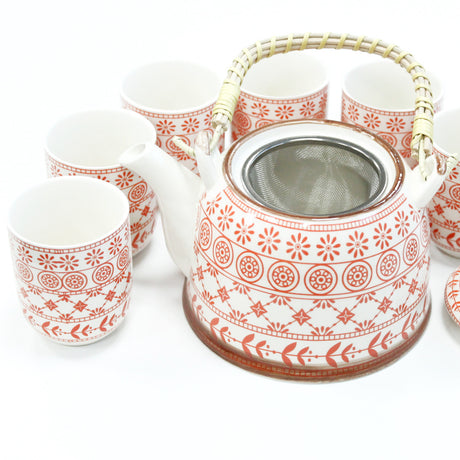 Pink Mosaic Pattern Teapot Set - Six Cups