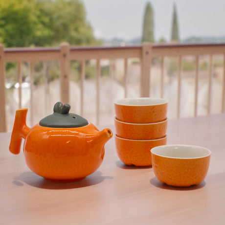 Orange Teapot Set - Four Cups