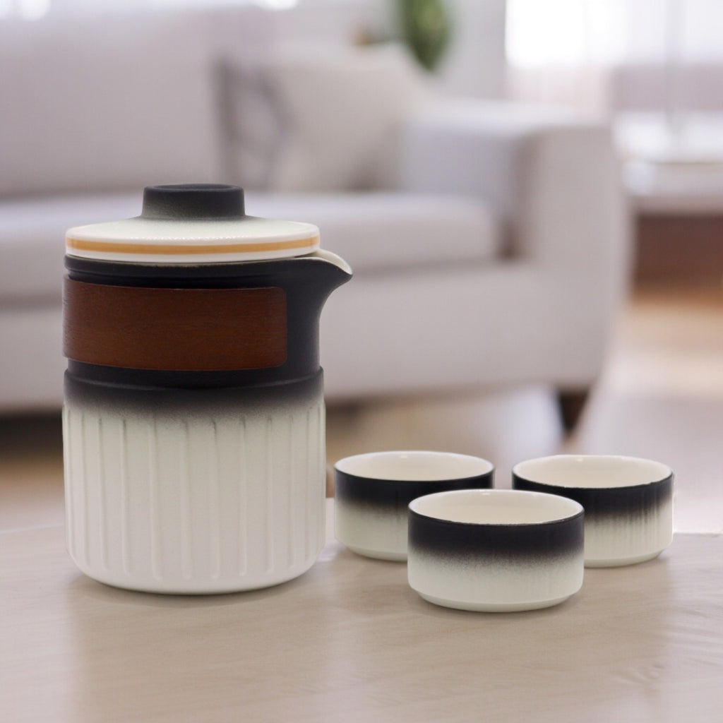 Travel Ceramic Teapot Set - Three Cups - Travel Pack